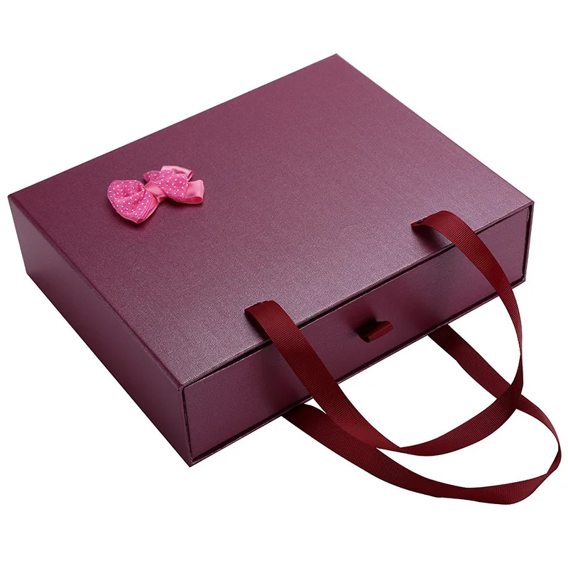 Custom Colorful Drawer Box with Handle Rope Bowknot Delicate Logo Customized Eco Friendly