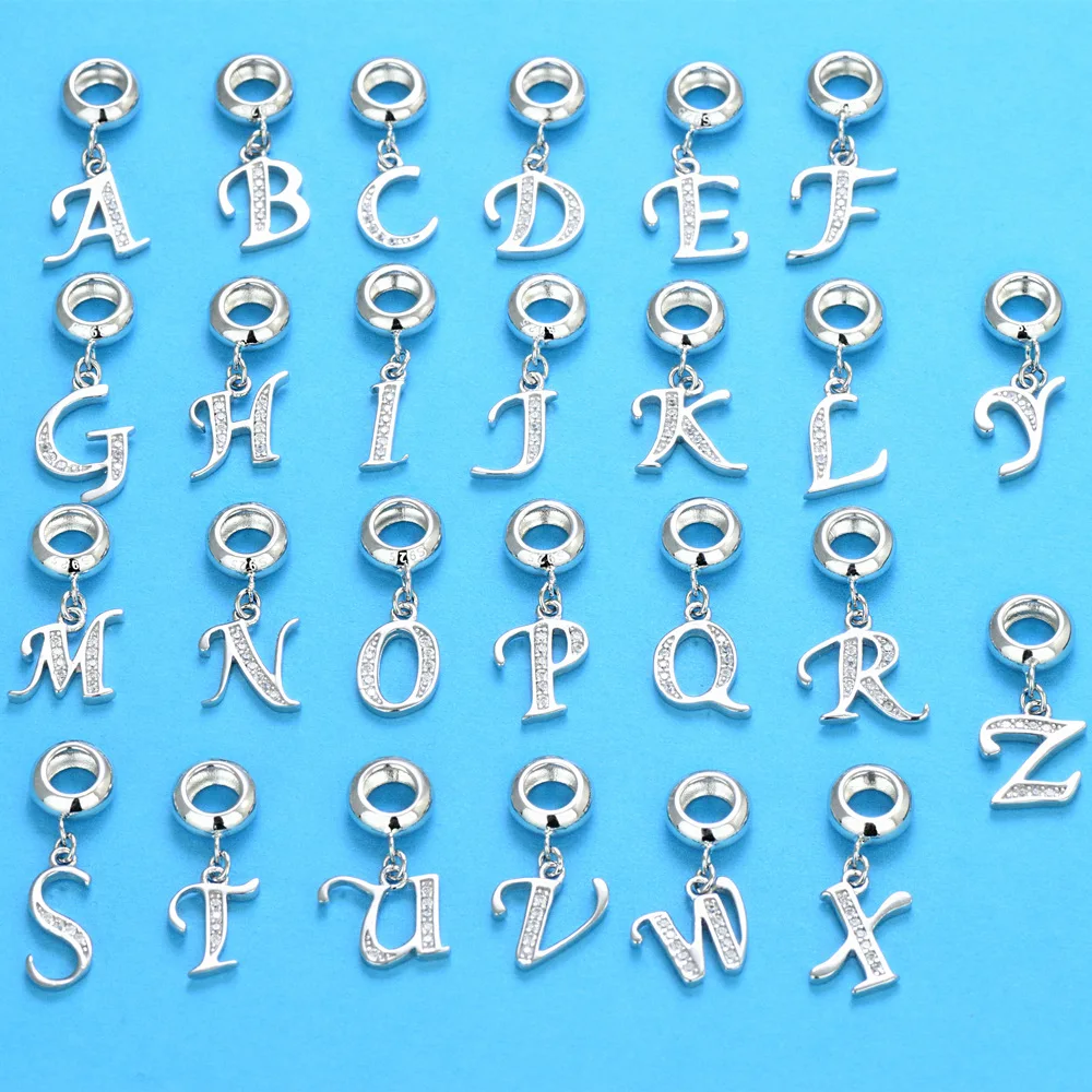 Wholesale Sterling Silver Letter Charms Beads For Snake Bracelets Women Jewelry Making Letter Dangle Pendant Charms