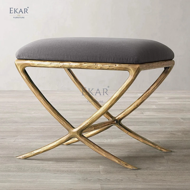 product new forged vintage copper iron frame living room furniture stool bench with fabric-62