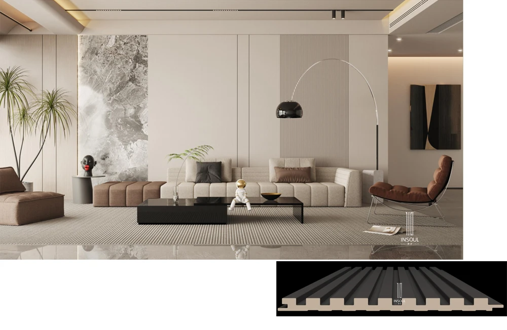 Indoor Pastel Colors Slat Wood Fluted Cladding End 3D PVC WPC Wall ...
