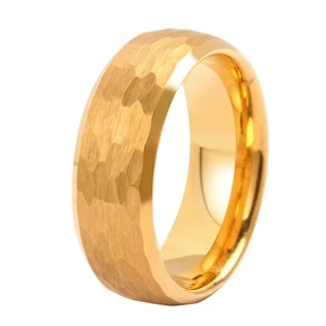 Fashion Jewelry Faceted 18K Yellow Gold Plating Men Titanium Rings Jewelry Tungsten Carbide Wedding Band