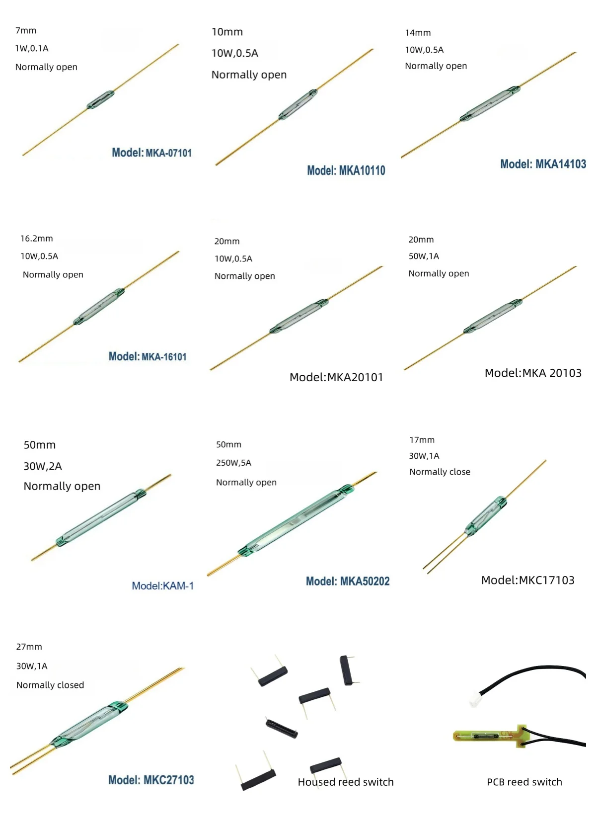 MKA14103 14MM 10W 0.5A normally opened glass magnetic reed switch sensor relay for electrical appliances with large inventory