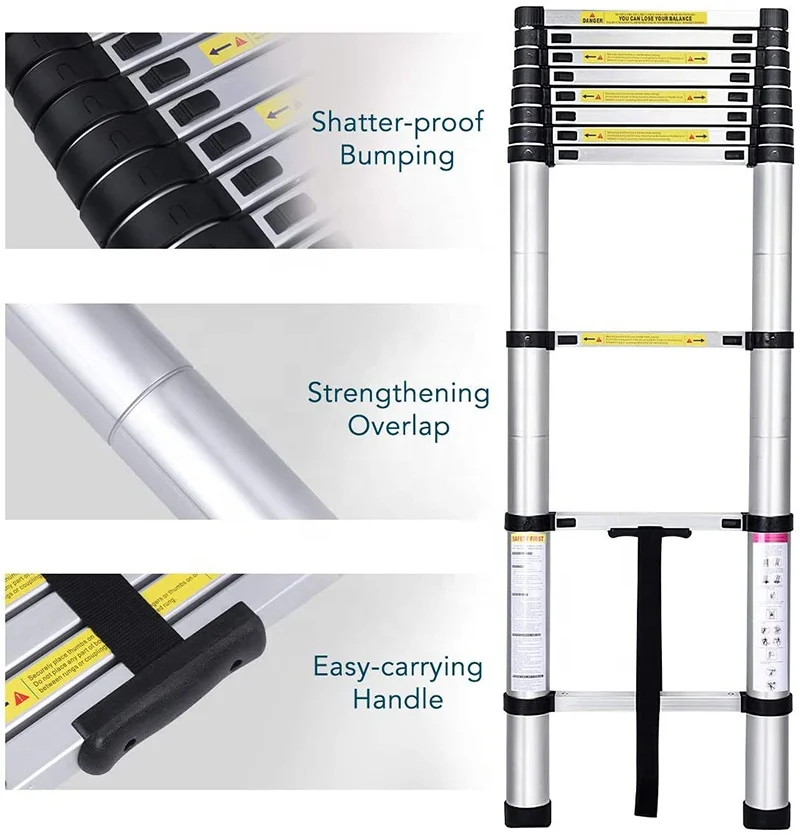 DX-60380 Telescopic Ladder Extendable Lightweight Ladder Aluminium Aluminum Alloy Steps Safety for Roofing Business 10.5 FT 3.8M
