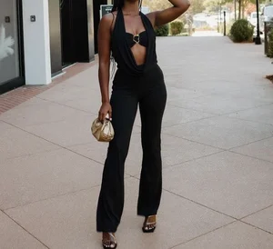 GX25038 Fashion 2026 Summer Women Clothes Boutique Unique Tube Top and Halter Deep V Neck Jumpsuit 2 Piece Set