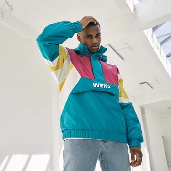 Veste VUARNET France Pull Anorak Coupe-vent Vintage Années 80, Bleu Fermeture éclair Néon, Taille L