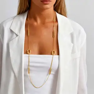 Gold Plated Stacked Long Cuban Chain Necklace Jewelry Hollow-out Water Droplet Decoration Necklaces