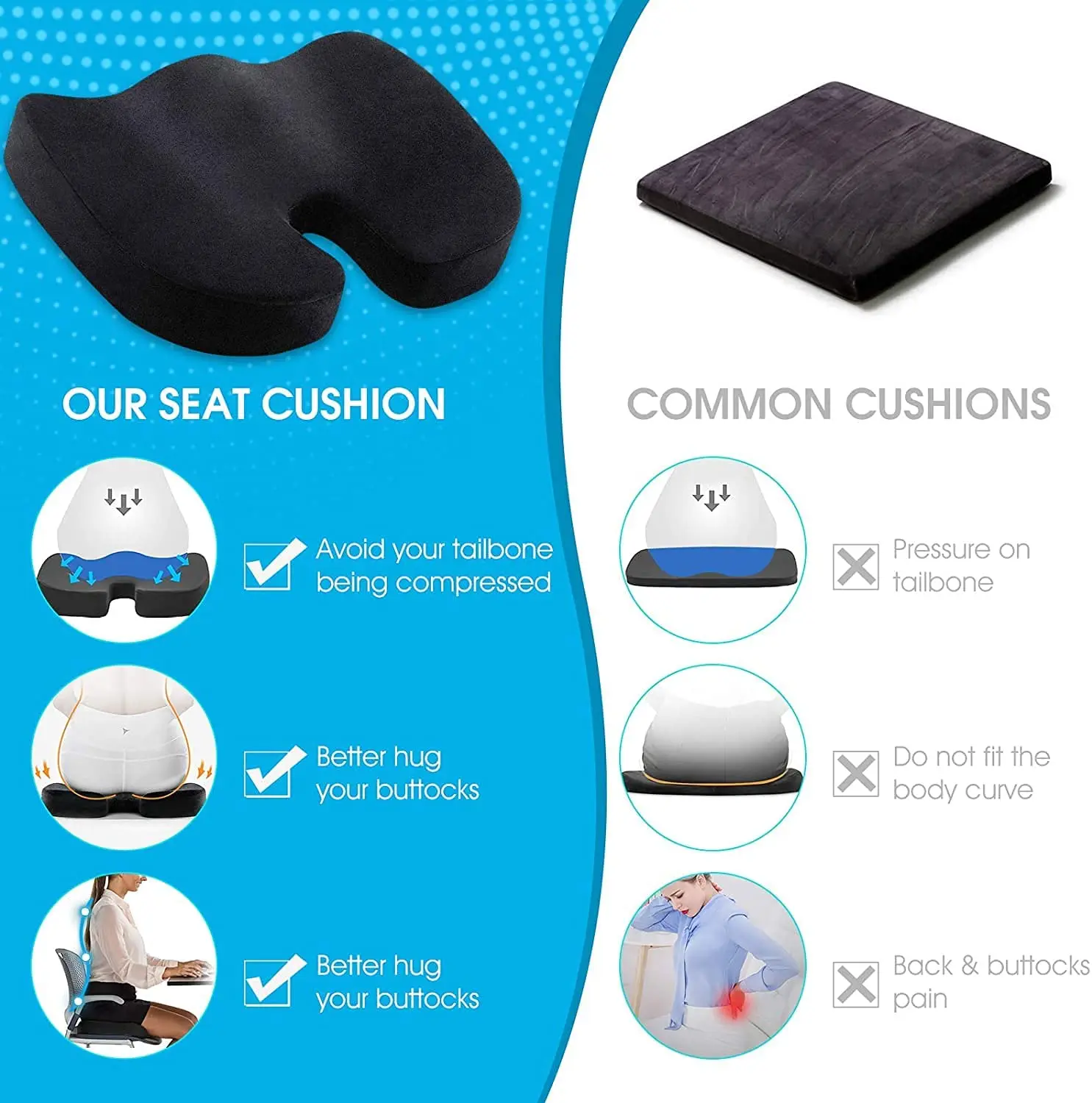 Car Wheelchair Computer and Desk Chair Contoured Posture Corrector Seat  Cushion Pillow Memory Foam Seat Cushion