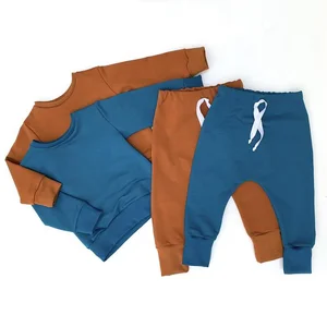 Wholesale Casual Solid Spandex/Cotton Sweatsuit Baby Boy Girl Autumn Children Clothing Set with Customized Color & Size