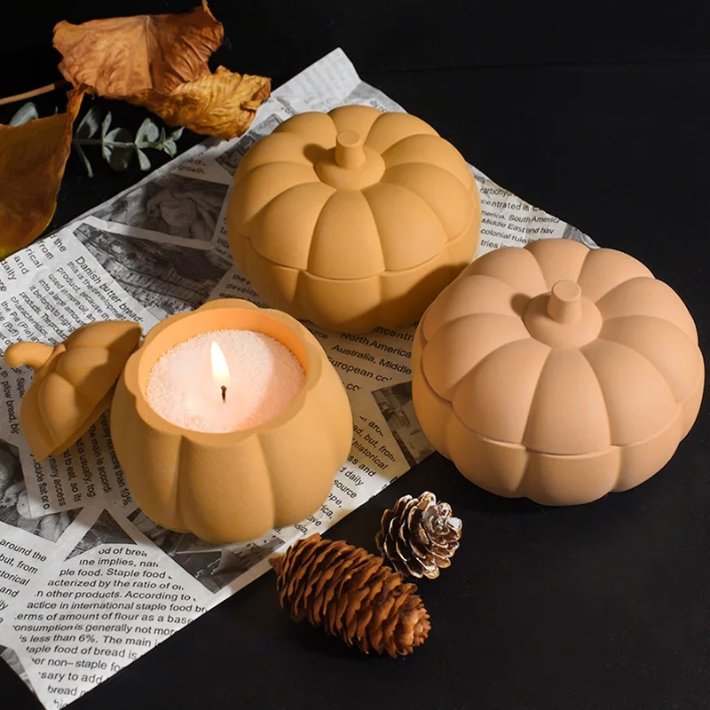Halloween Pumpkin Silicone Mold Gypsum Ornament for Candle Cup & Storage Box Plant Shape Halloween Jar Mold factory