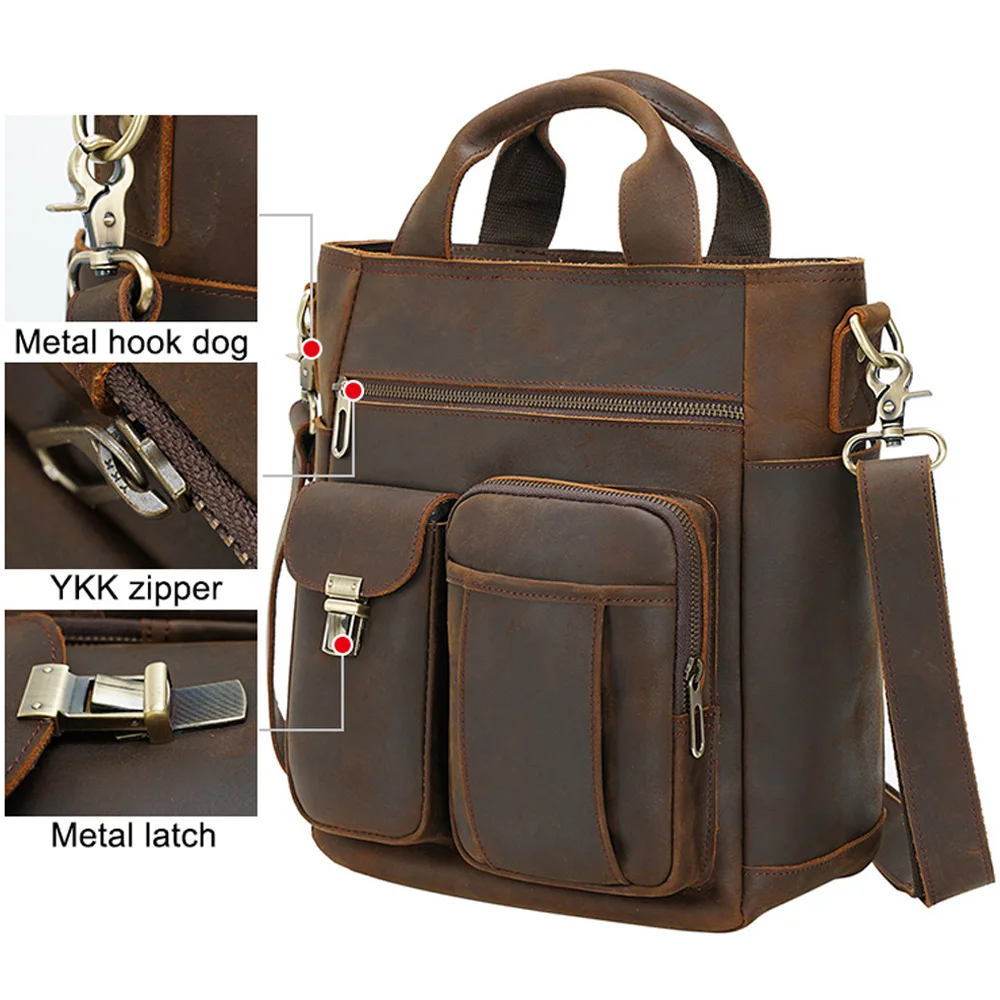 Factory Wholesale Price Drop Shipping Vintage Style YKK Zipper Men Messenger Bag Genuine Cow Leather Shoulder Bag