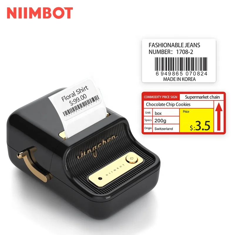 Niimbot Connect Waterproof Barcode Label Thermal Mini Printer Mobile PC 2x3 Inch Thermal Roll Paper Thermal Printing Black Color