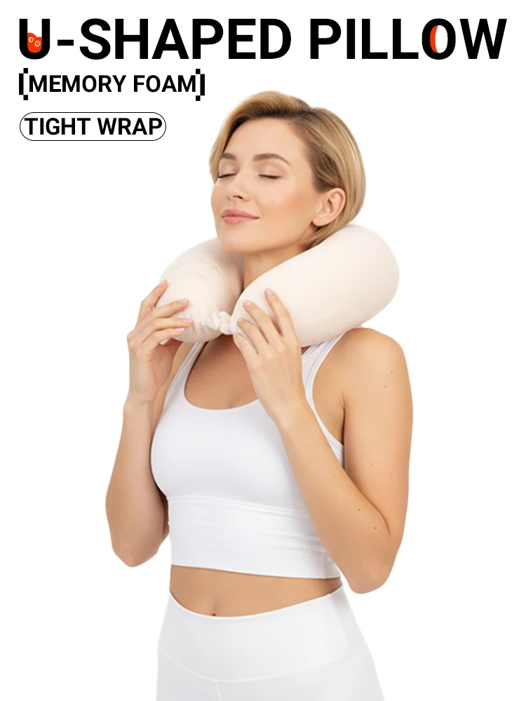 Slow Rebound Custom Logo U-Shape Memory Foam Travel Neck Pillow Custom Fabric for Flight Plane Car Office-Comfortable for Sleep