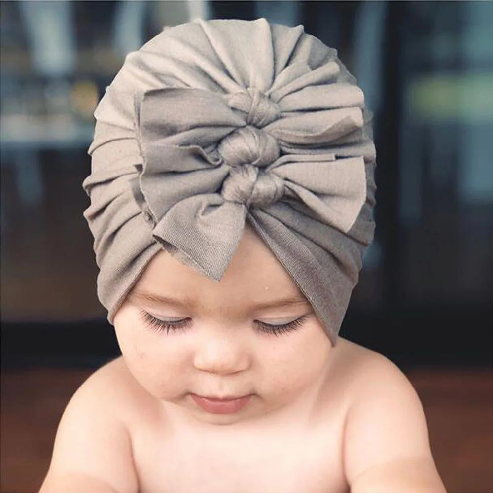 Baby Turban Hat Soft Cotton Toddler Kids Head Wrap Baby Bows Turban Hairbands for Grils Newborn 