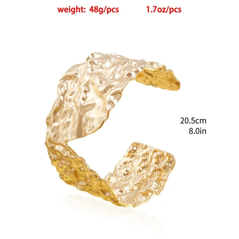 Ins Fashion Punk Exaggerated Geometric Pleats Irregular Real 10k Gold Opening Cuban Bracelet Jewelry for Women
