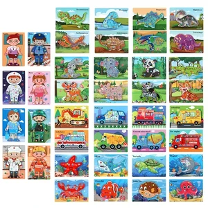 Toddlers Kids Montessori Educational Learning 40 Types Wooden Animals Ocean Traffic Cognitive 3D Wooden Jigsaw Puzzles