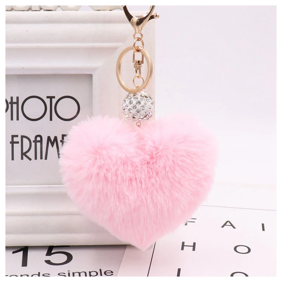 pom pom heart keychain for car