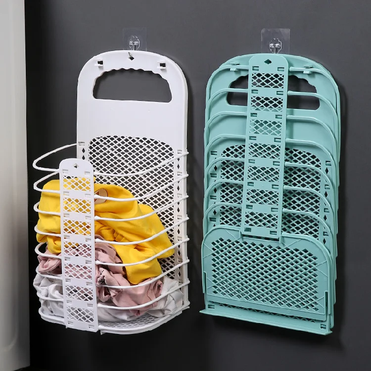 Hanging Plastic Space-Saving Lightweight Waterproof Eco-Friendly Collapsible Foldable Laundry Hamper Wall-Mounted Basket