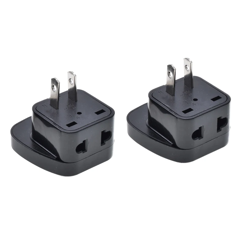 Taiwan Power Plug Travel Universal to US Plug Adaptor Charger With Safety Shutter 10A250V Black Double Socket 1 to 2 Adaptor
