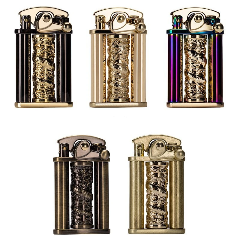 Rotating Dragon Column Rocker Kerosene Cigarette Lighter Metal Oil Lighter Stylish