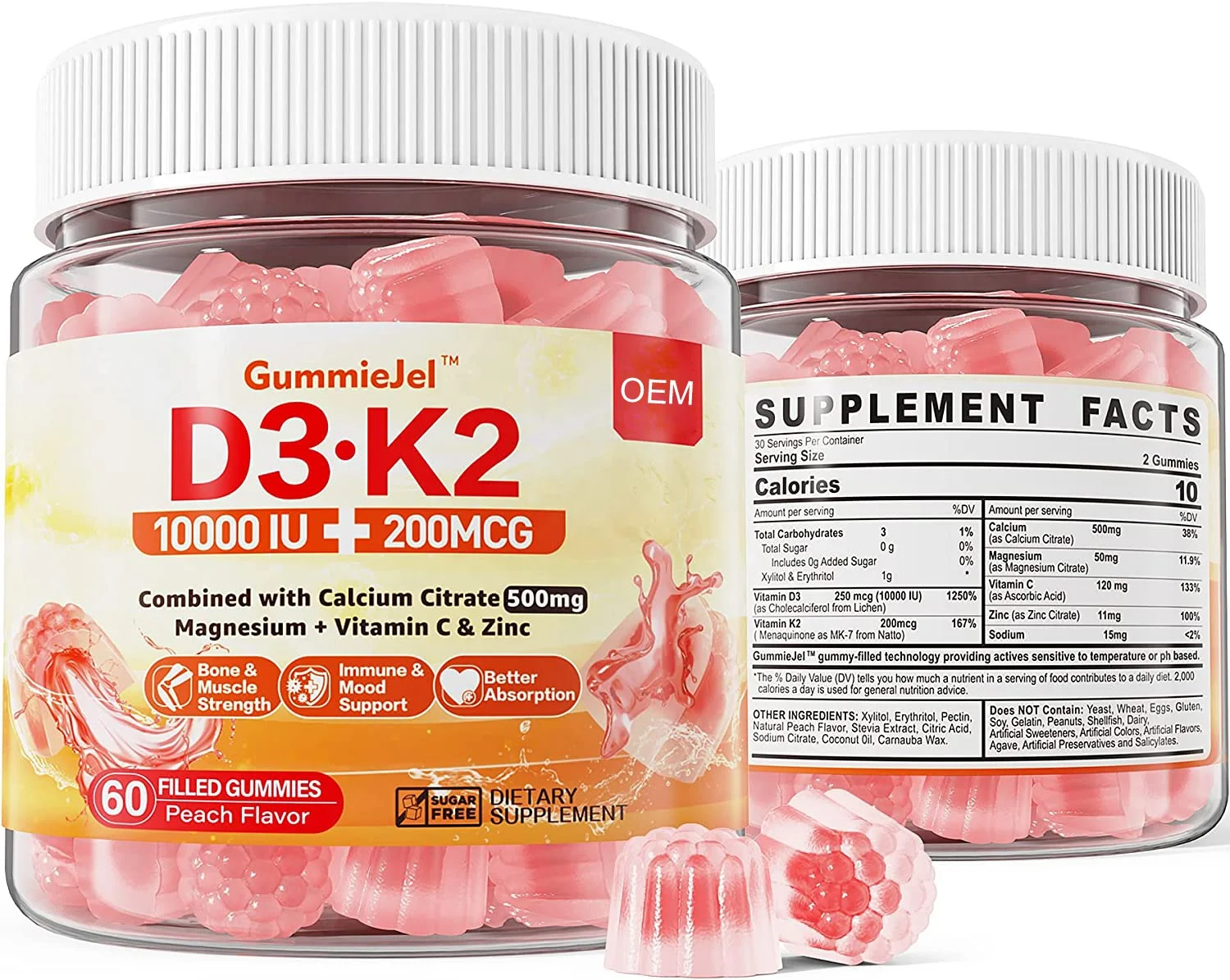 高品质维生素k2 Mk4软糖维生素d3 K2粉末复合维生素维生素d3填充软糖 Buy 素食维生素d3 K2填充软糖柠檬酸镁和钙支持骨骼肌肉牙齿健康糖果软糖,Oem有机维生素d3 10000