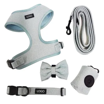 Custom Logo Dog Harness Leash Set Wholesale No Pull Luxury Adjustable Twill Padded Dog Harness For Puppy