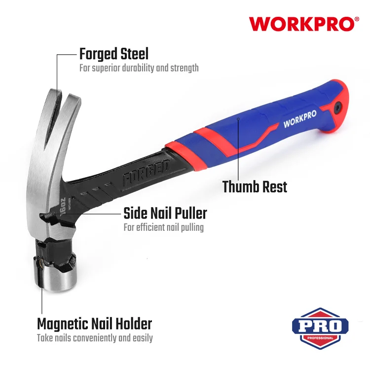 Workpro 450g (16oz) One-piece Drop-forged Carbon Steel Claw Hammer ...