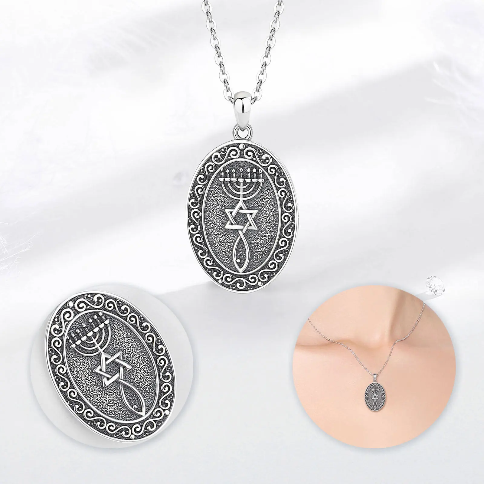 Collier Mezuzah Judaïque En Argent 925 - Style Filigrane Yéménite - Fabriqué En Israël - 50cm
