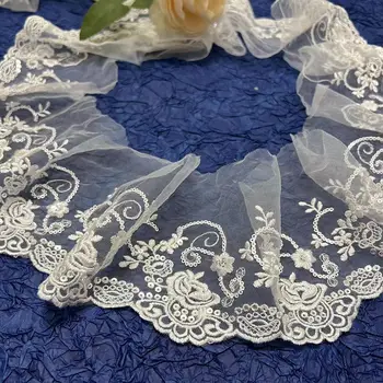 Good quality flowers lace with mesh sequins  embroidery lace trim for women dress