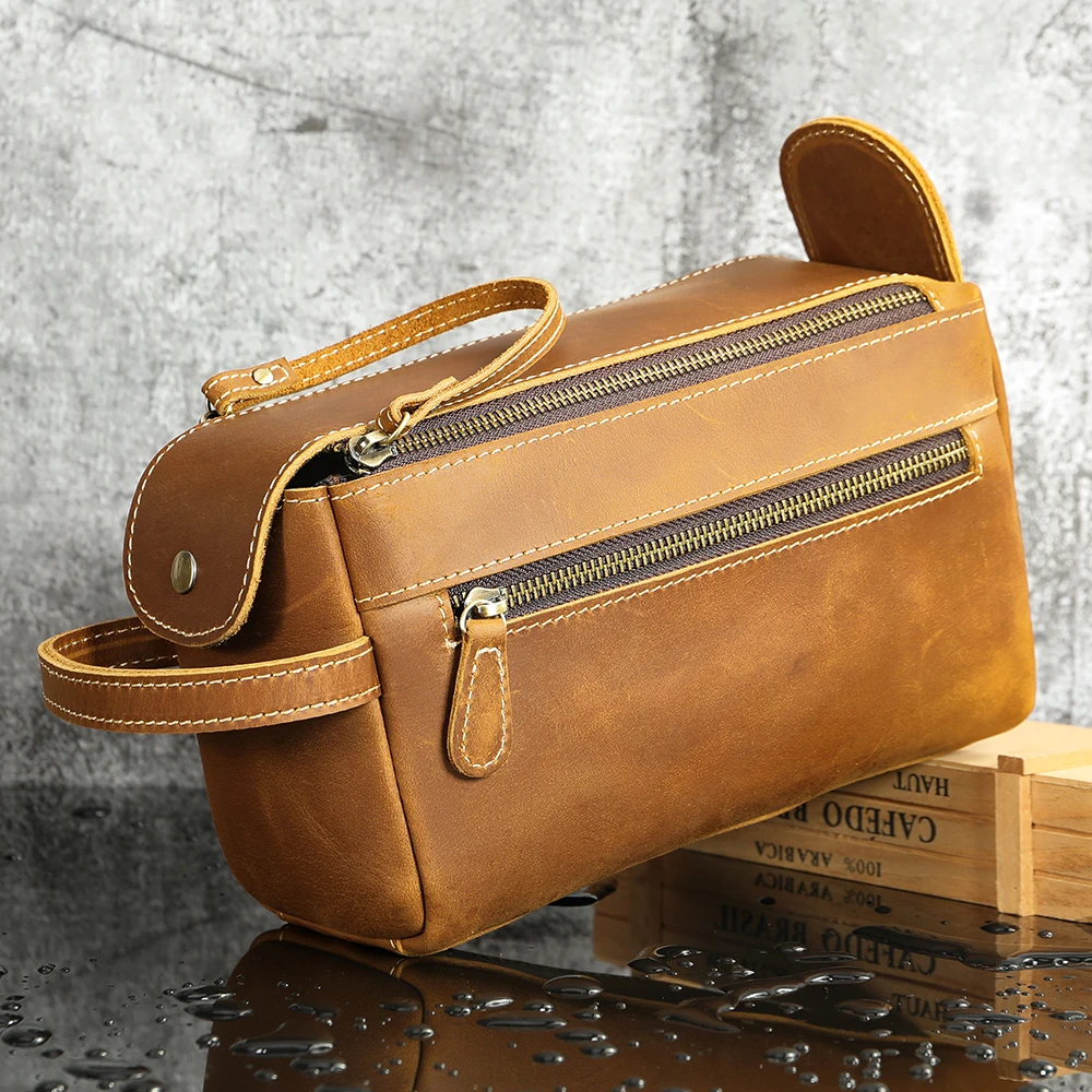 Nécessaire De Voyage En Cuir Marron - Trousse De Toilette Homme Dopp Kit
