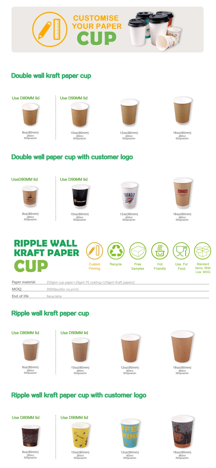 Disposable Tea coffee paper cup Sleeves Creative thermal insulation thickened corrugated cup holder With logo printing supplier