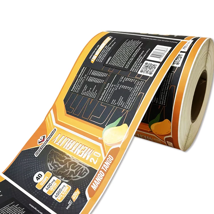 Custom Waterproof Printing Self Adhesive Spot Uv Label Packaging Rectangle Supplement Bottle Customized Label