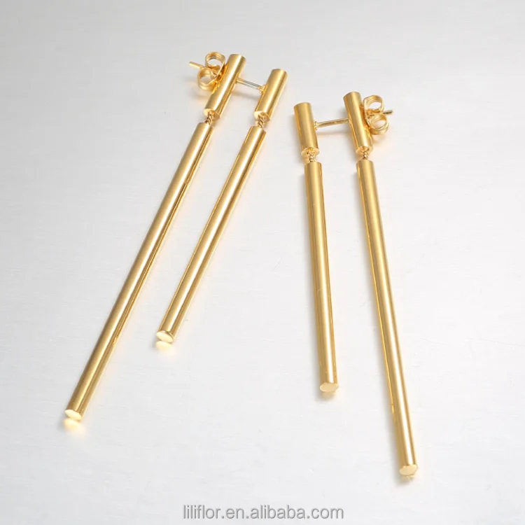 18K Gold Plated Stainless Steel Jewelry Long Stick Front and Rear Structure Personality Accessories Earrings E5256