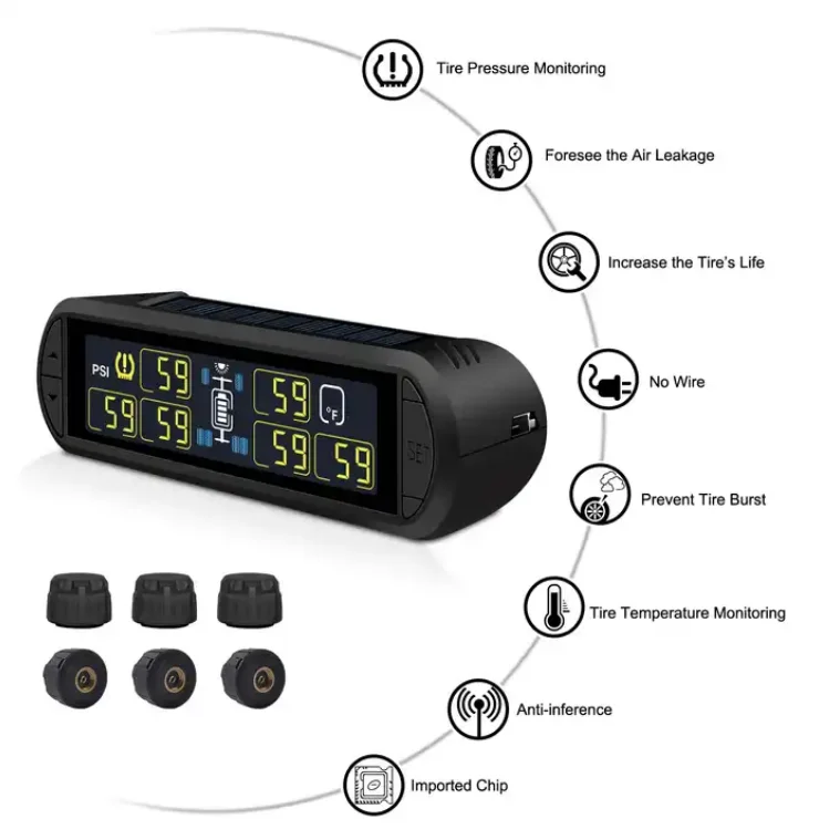 6 Wheel Solar TPMS T650 WF  Tire Pressure Monitoring System With 6 External Sensors