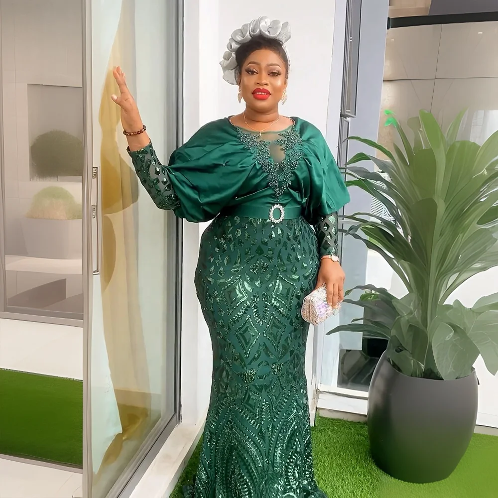 Dubai Muslim Abaya African Dashiki Dress Summer Women Plus Size Boubou Long  Beaded Sequins Wedding Party Gown African Clothing