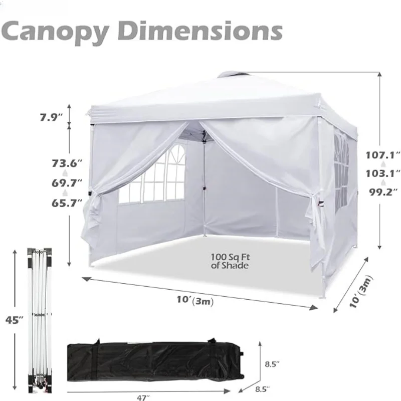 Canopy 10'x10' Pop up Commercial Instant Tent Outdoor Party Canopies With 4 Removable Sidewalls