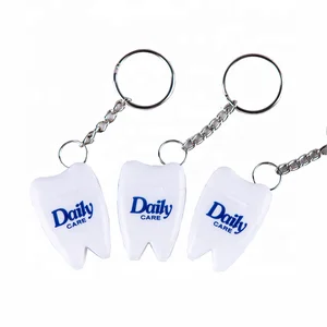 Custom Logo Printed Tooth Shape Keychain Dental Flosser with Blister Card or OPP Bag