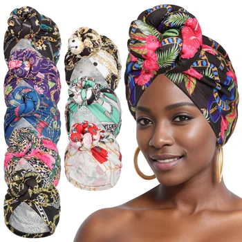 Baoli NEW Hat Cap Beanie print Head Bonnets Head Turbans Headwear Knot Turban Hair Africa Satin Womens Party Unisex Adults