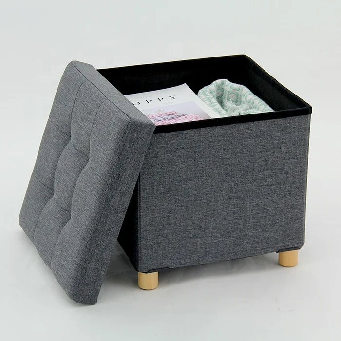 HStex Custom Stool Design Room Box Foldable Furniture Storage Home Stool and Chairs square Fabric Ottoman Seat