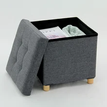 HStex Custom Stool Design Room Box Foldable Furniture Storage Home Stool and Chairs square Fabric Ottoman Seat