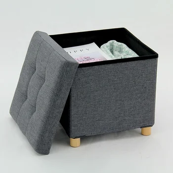 HStex Custom Stool Design Room Box Foldable Furniture Storage Home Stool and Chairs square Fabric Ottoman Seat