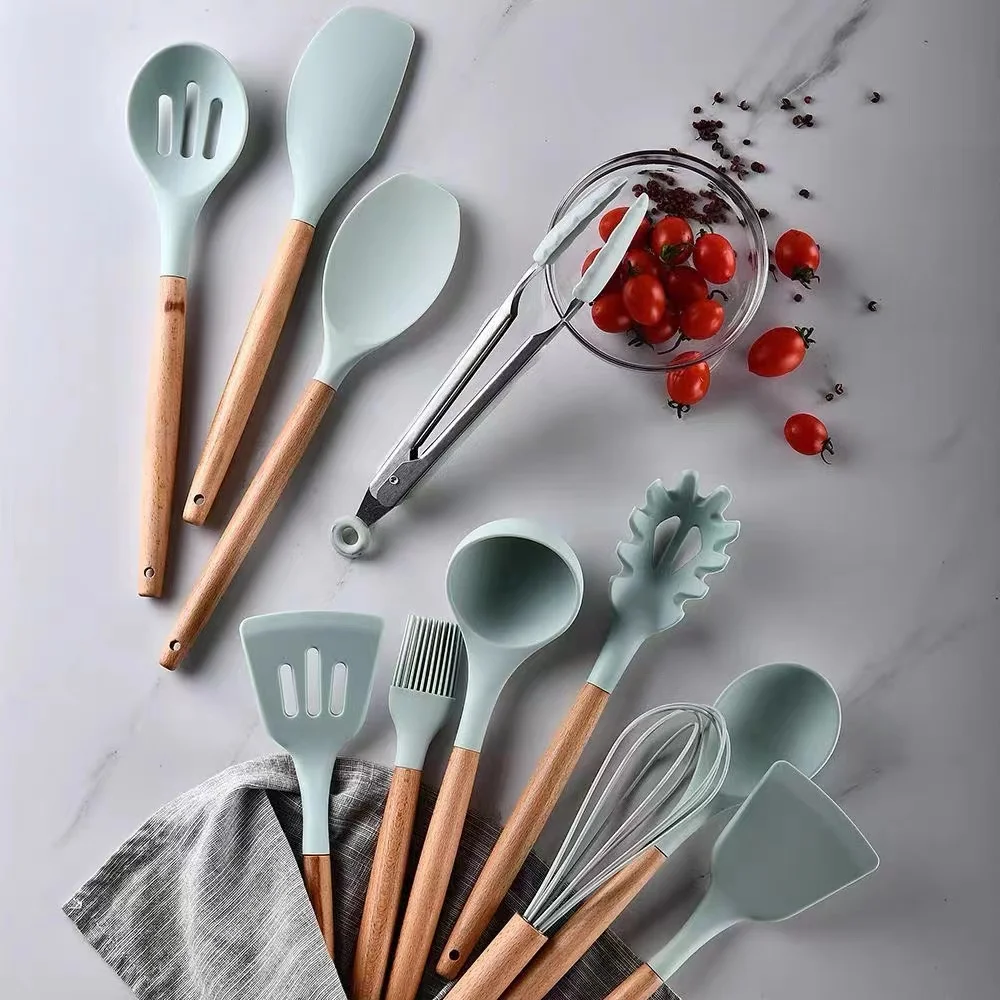 Reusable Adaptive Silicone Kitchen Utensil Set Cooking Skimmer Stainless  Steel Wood Tools - China Utensil Set and Kitchen Spoon price