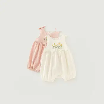 Baby girl embroidered jumpsuit newborn baby sling romper summer sleeveless thin jumpsuit