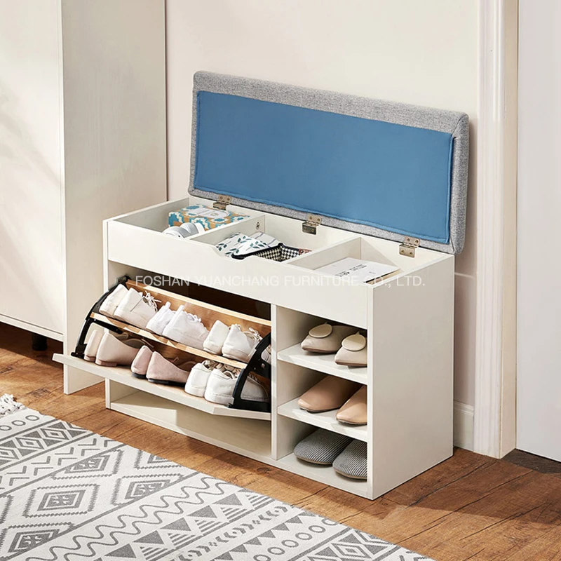 Factory Direct Wooden Rotating Shoe Rack Cabinet With Cushion Seat Slim Shoe Rock Open Drawer