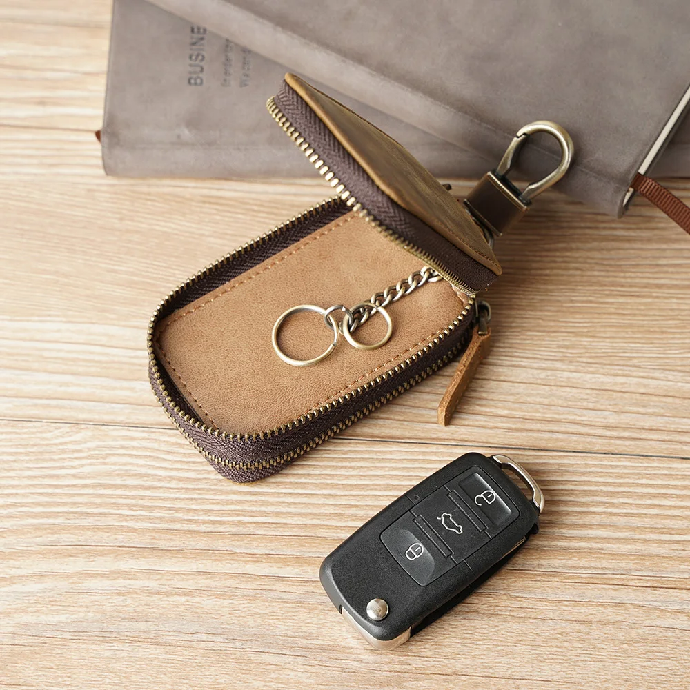 Мужские многофункциональные Брелоки для ключей из натуральной кожи с кошельками кольцо для автомобильных ключей сумка металлическая молния под заказ кошельки для ключей