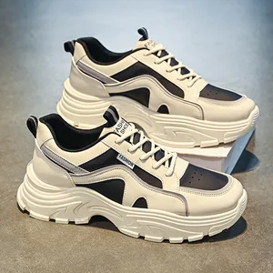 Autumn Men's Trendy White Skateboarding Casual Running Shoes Breathable All-Match Thick-Soled Sneaker Lace-Up Closure EVA Insole