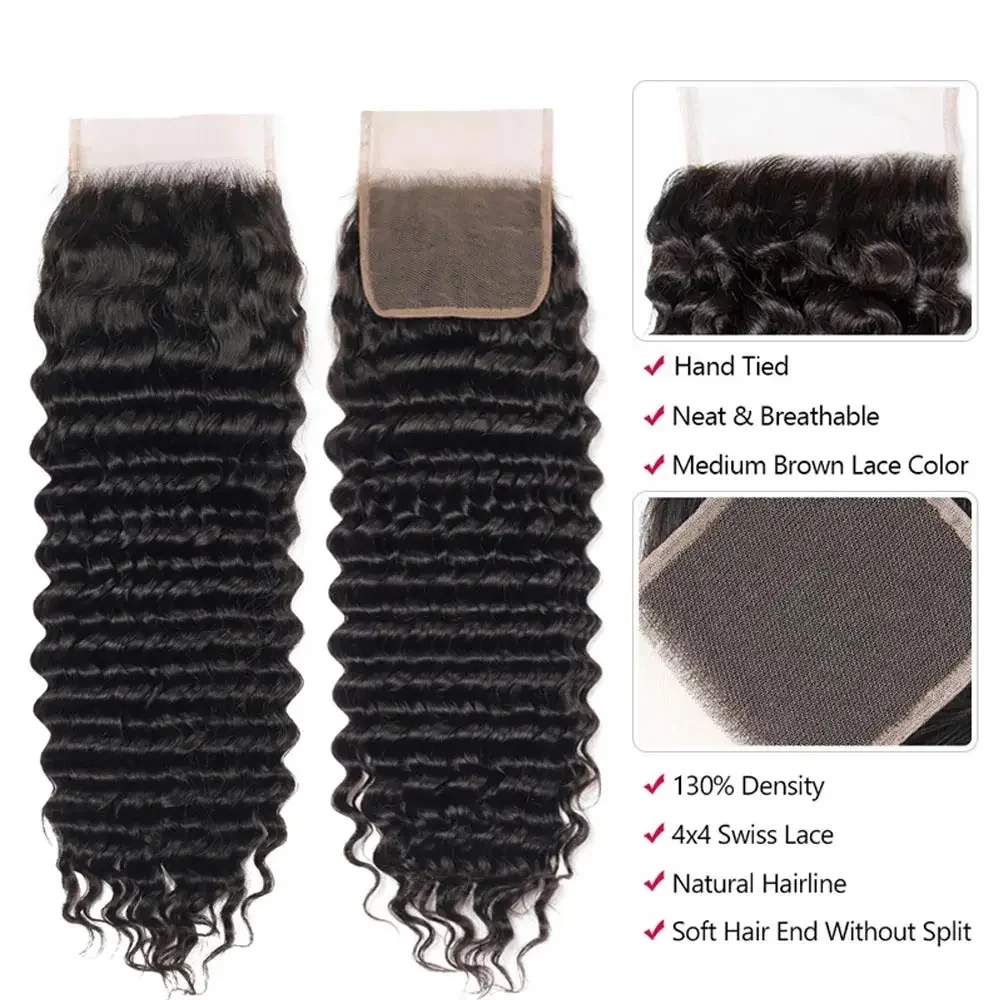 Kinky Curly Brazilijos žmogaus plaukai giliai banguoti nėrinių užsegimai_voghion.com