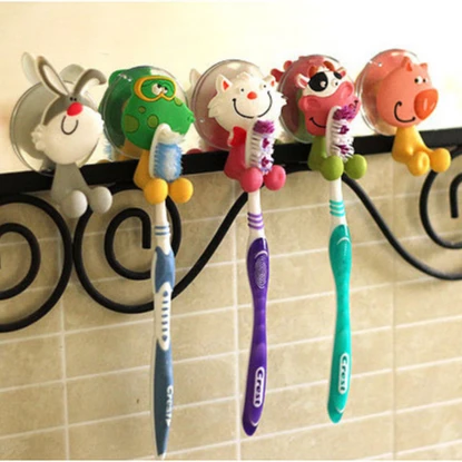Silicone PVC-TPR-Cartoon-Animal-Cute-Wall-Sucker-Hook-Kids-Children-Toothbrush-Holder-Bathroom-Product-Set