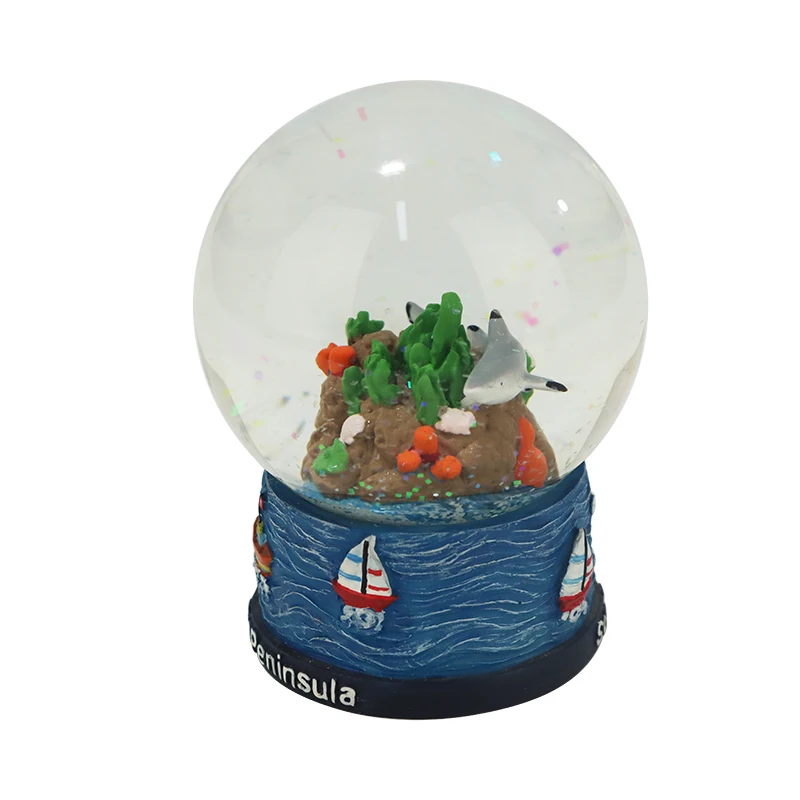 Cute Shark Snow Globe - 3D Resin Handmade Craft, Ocean Theme Home Decor & Marine Souvenir Gift for Kids Adults