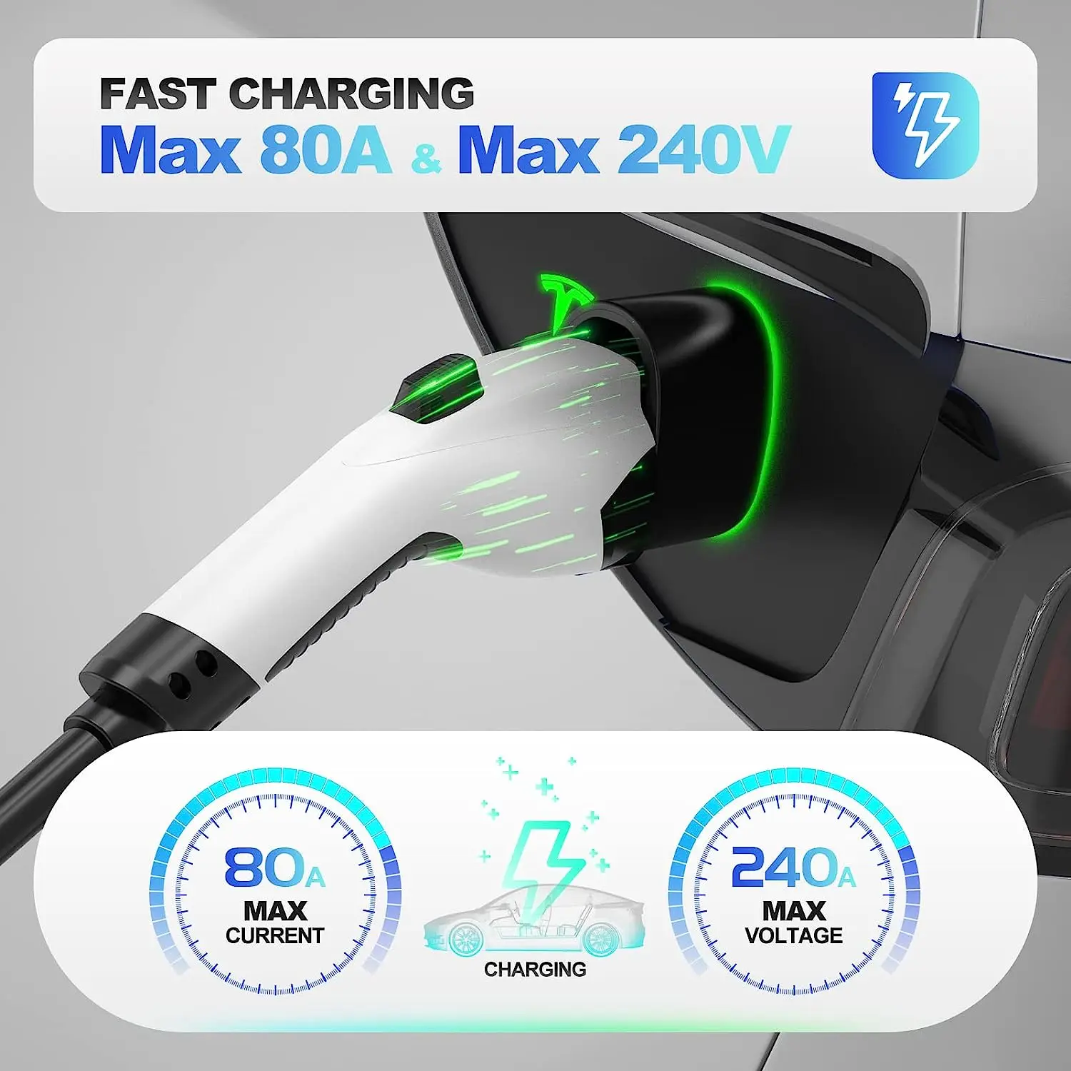 EVDANCE J1772 Type 1 Plug to TSL 80A Fast TPC Charging Adapter AC Charger Converter External EV Connector with for tesla