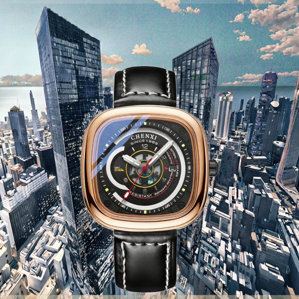 CHENXI 8224 Luxury Fashion Men's Chronograph Watch Genuine Leather
